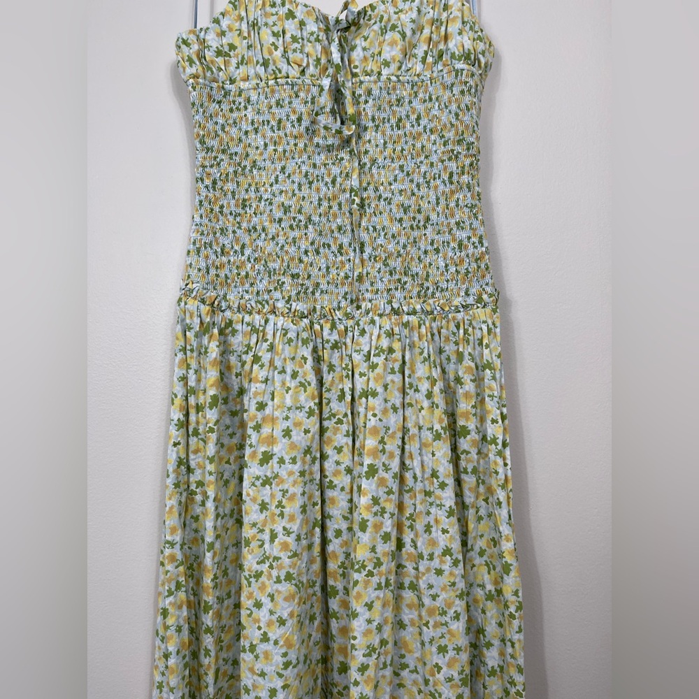 Free People Floral Midi Dress Smocked Sundress Summer Beach Cotton Size M - Picture 5 of 16